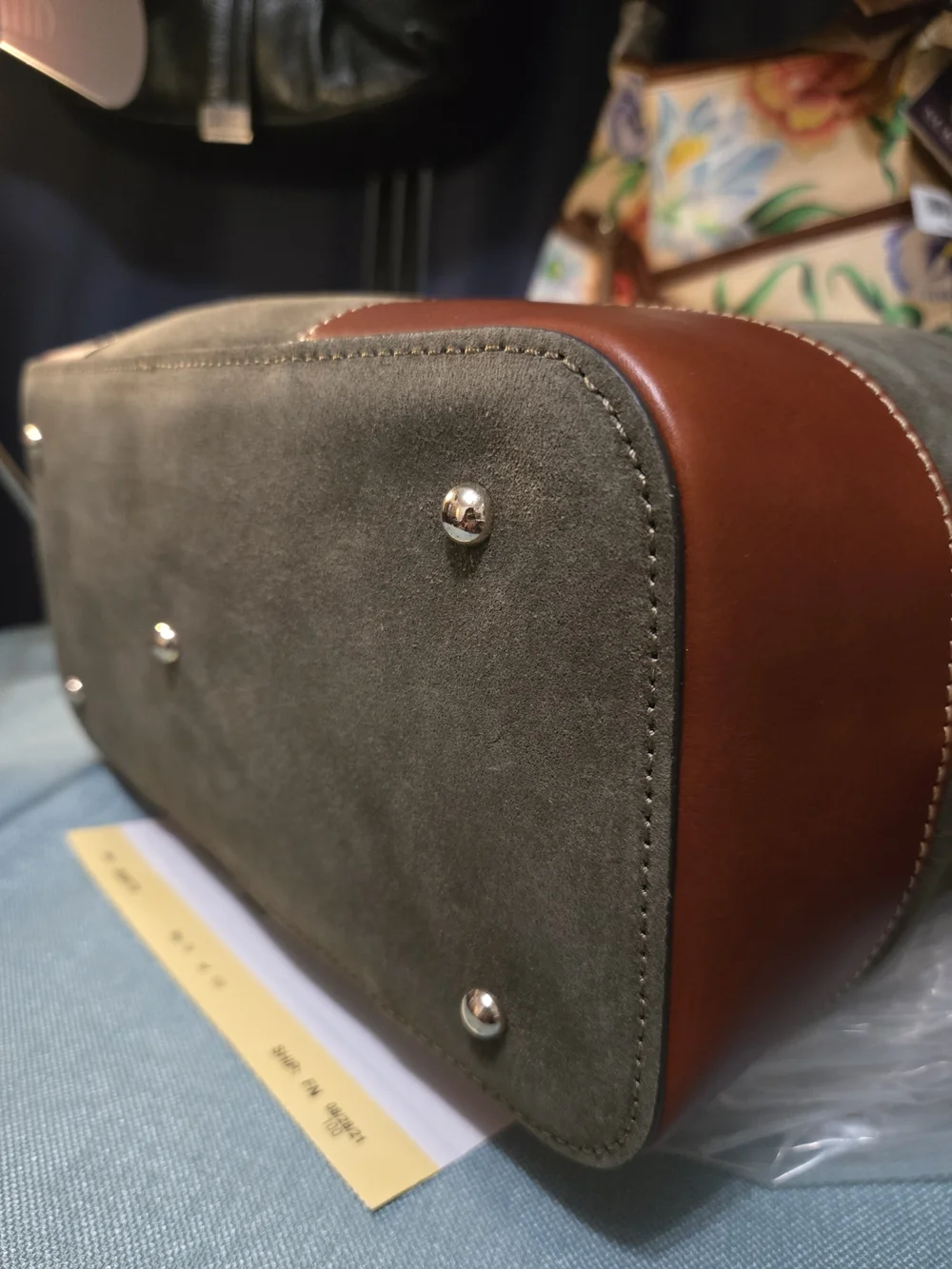 NWT. Beautiful Dooney & Bourke Moss Suede BARLOW with Brown Leather Trim - Picture 6 of 12